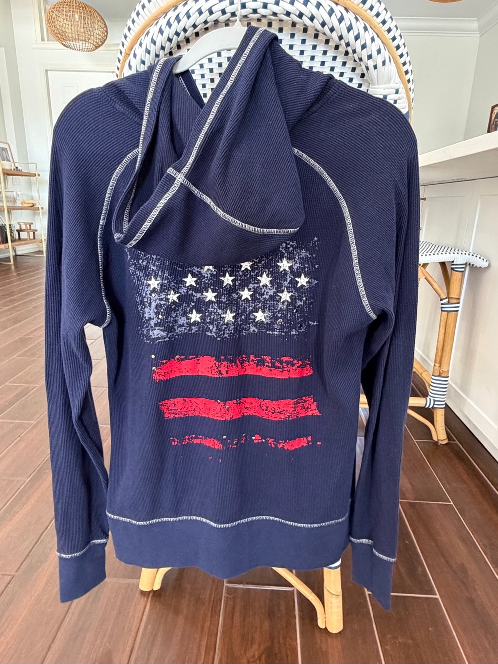Ariat Women’s Blue Waffle Knit American Flag Full-Zip Hoodie Sweatshirt XXL